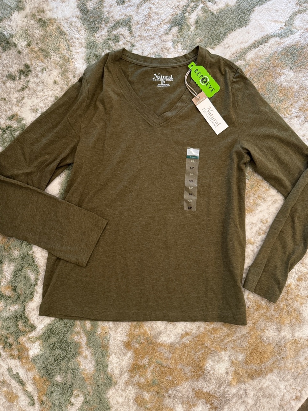 Natural Reflections Olive Green V-Neck Long Sleeve Tee
